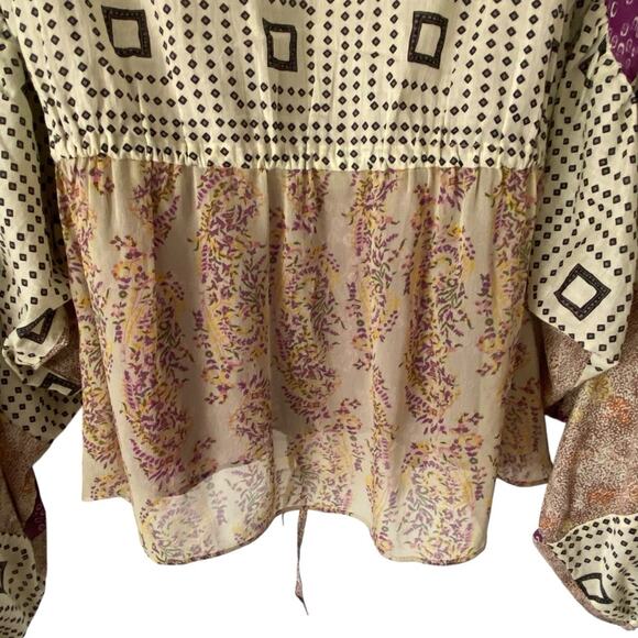 Zara Blogger Favorite Open Tie Front Bohemian Patchwork Blouse size large - Picture 5 of 9